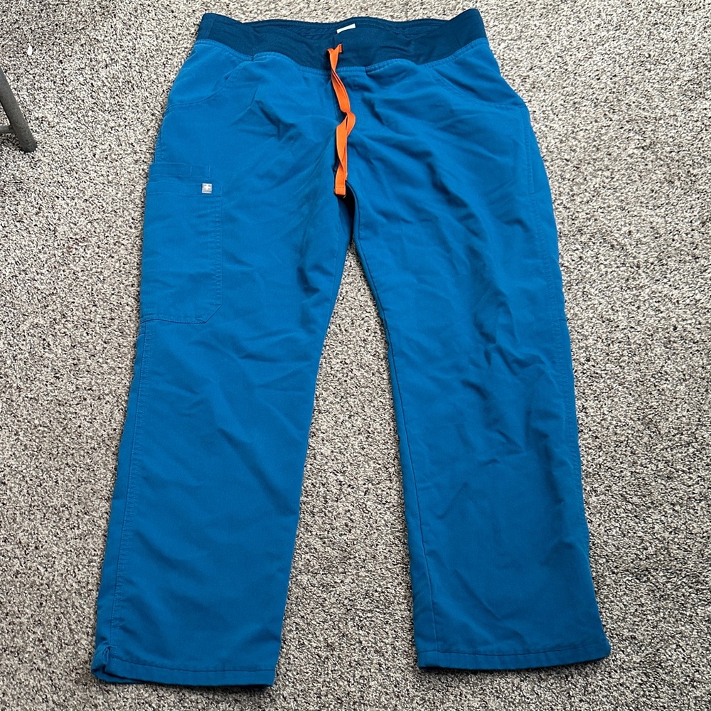 Figs teal Blue technical scrub Pants with Orange Drawstring size M